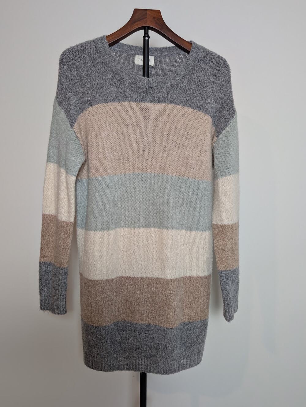 FABLE England Pastel Neutral Striped Tunic Sweater Dress